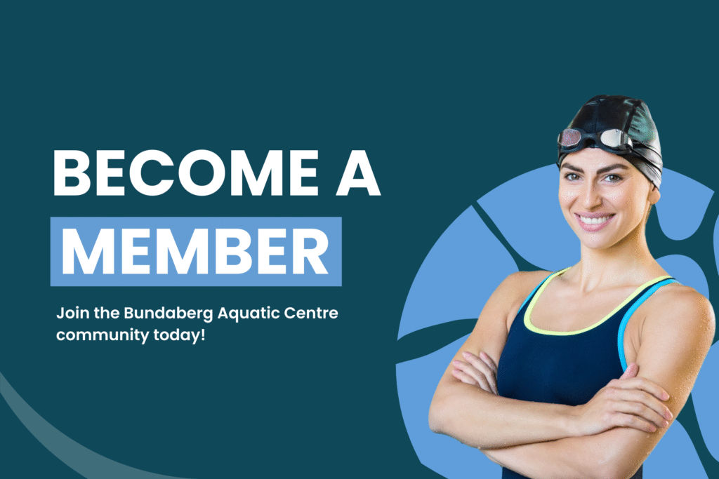 Image of woman in swim cap and text that says become a member