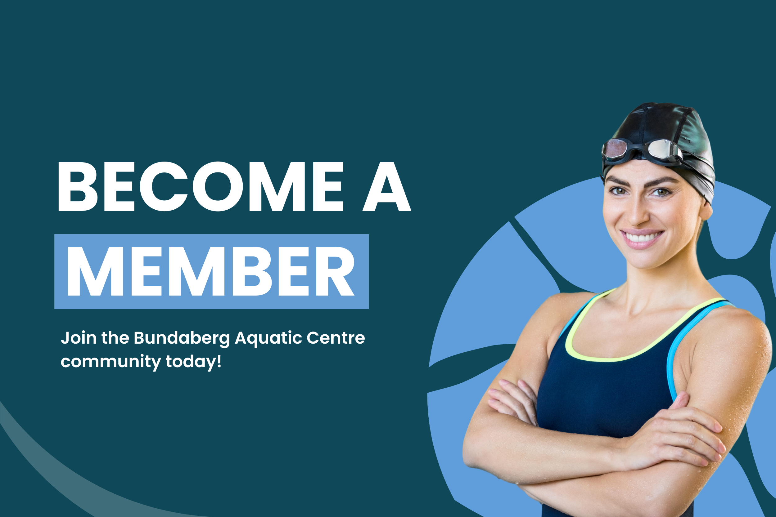 Image of woman in swim cap and text that says become a member